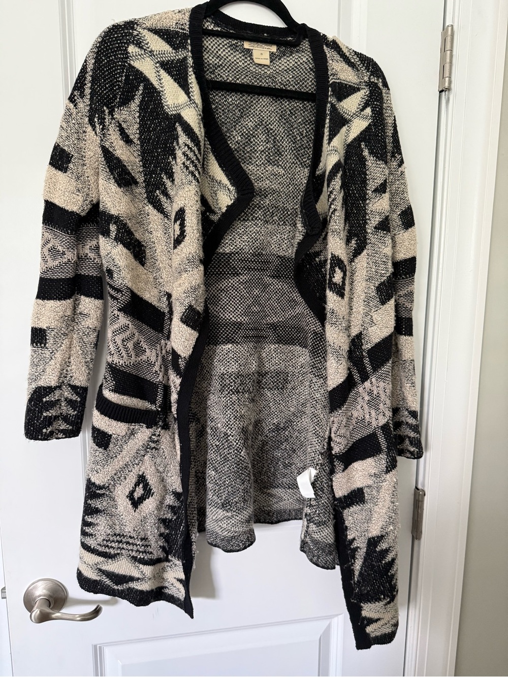Lucky Brand Black & Cream Aztec Open-Front Cardigan